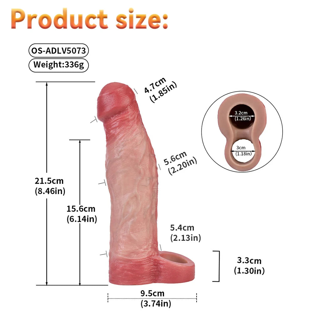Glen 8.5" × 2.2" Extra Large Thick Realistic Vibration Penis Sleeve Extender