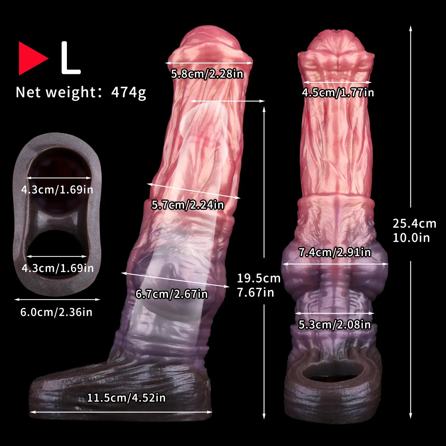 Hercules 10" Γ 2.7" Fantasy Horse Penis Sleeve Extender β L/M/S