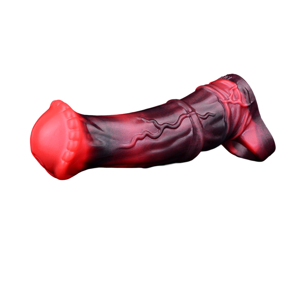 Leo 7.2" × 1.7" Extra-Thick Fantasy Black and Red Vibrating Realistic Penis Sleeve Extender