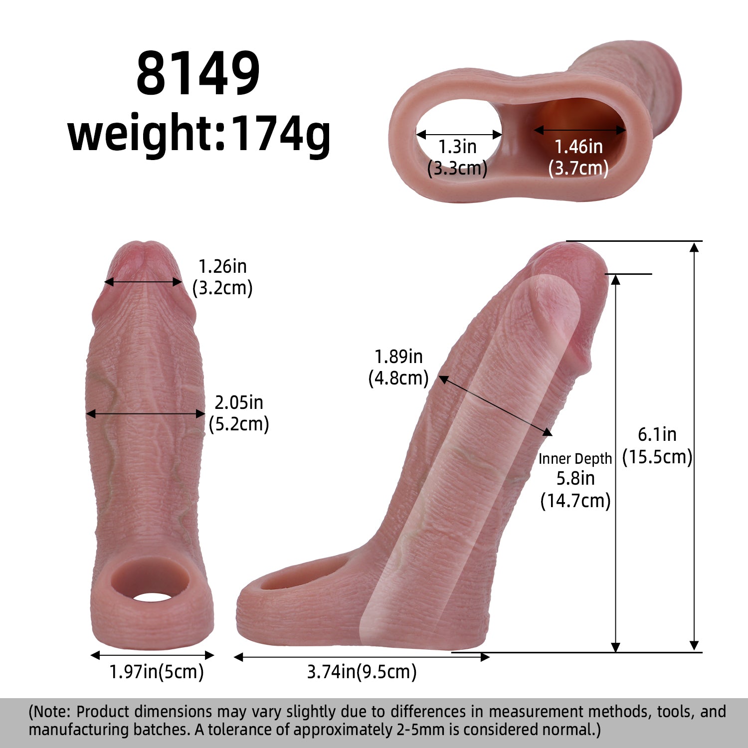 Arlo 6.1" × 2" Realistic Penis Sleeve Extender-Length & Girth Enhancer for Men