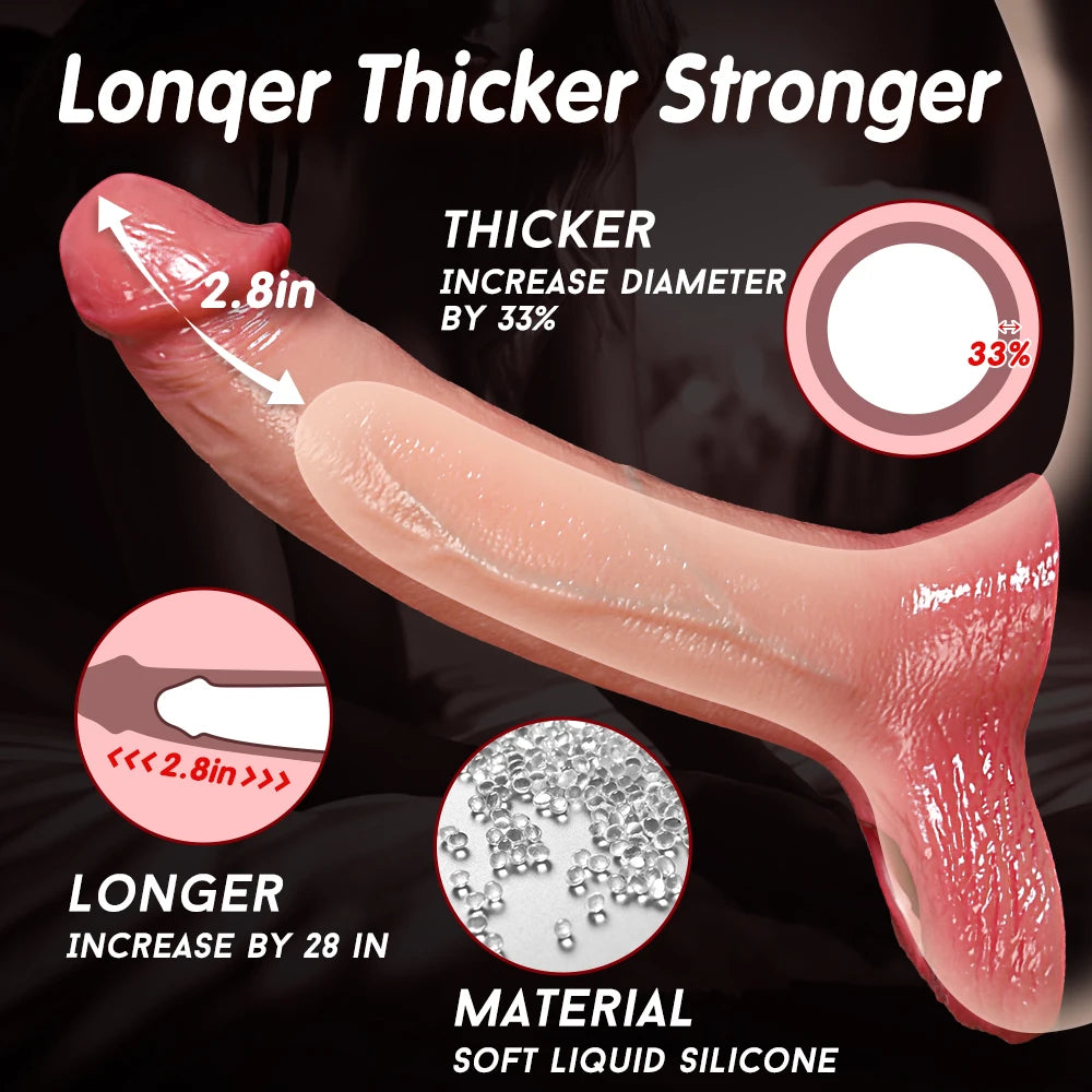 Beau 9.1" × 1.9" Vibrating Realistic Silicone Penis Girth Enhancer - Pleasure Vibration & Comfort Fit