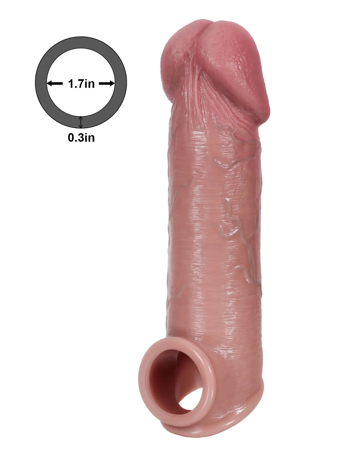 Hugh 8.5” x 2” Girth Big Glans Realistic Huge Penis Sleeve Extender
