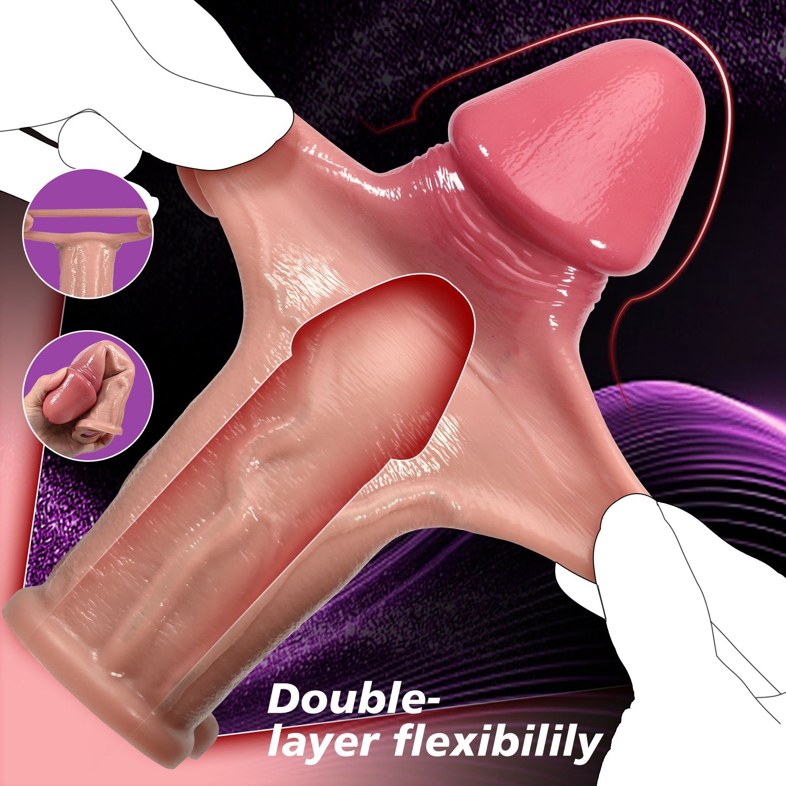 Jax 8.9"x 2.4" Sliding Skin Realistic Silicone Penis Sleeve with Cock Ring