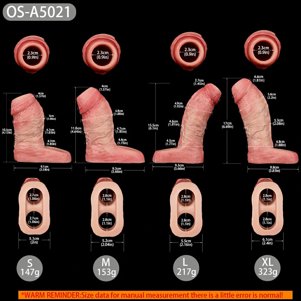 Jay 6.7” × 2.01” Realistic Silicone Penis Girth Sleeve Extender (S/M/L/XL)