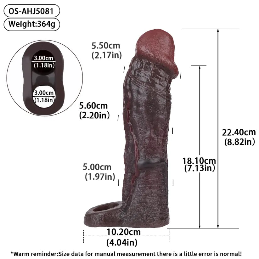 Jay 8.8"×2.2" Premium Black Realistic Silicone Penis Extender Sleeve-Huge Silicone Penis Sleeve