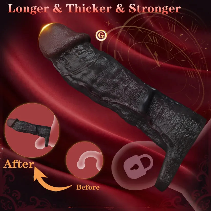 Jay 8.8"×2.2" Premium Black Realistic Silicone Penis Extender Sleeve-Huge Silicone Penis Sleeve