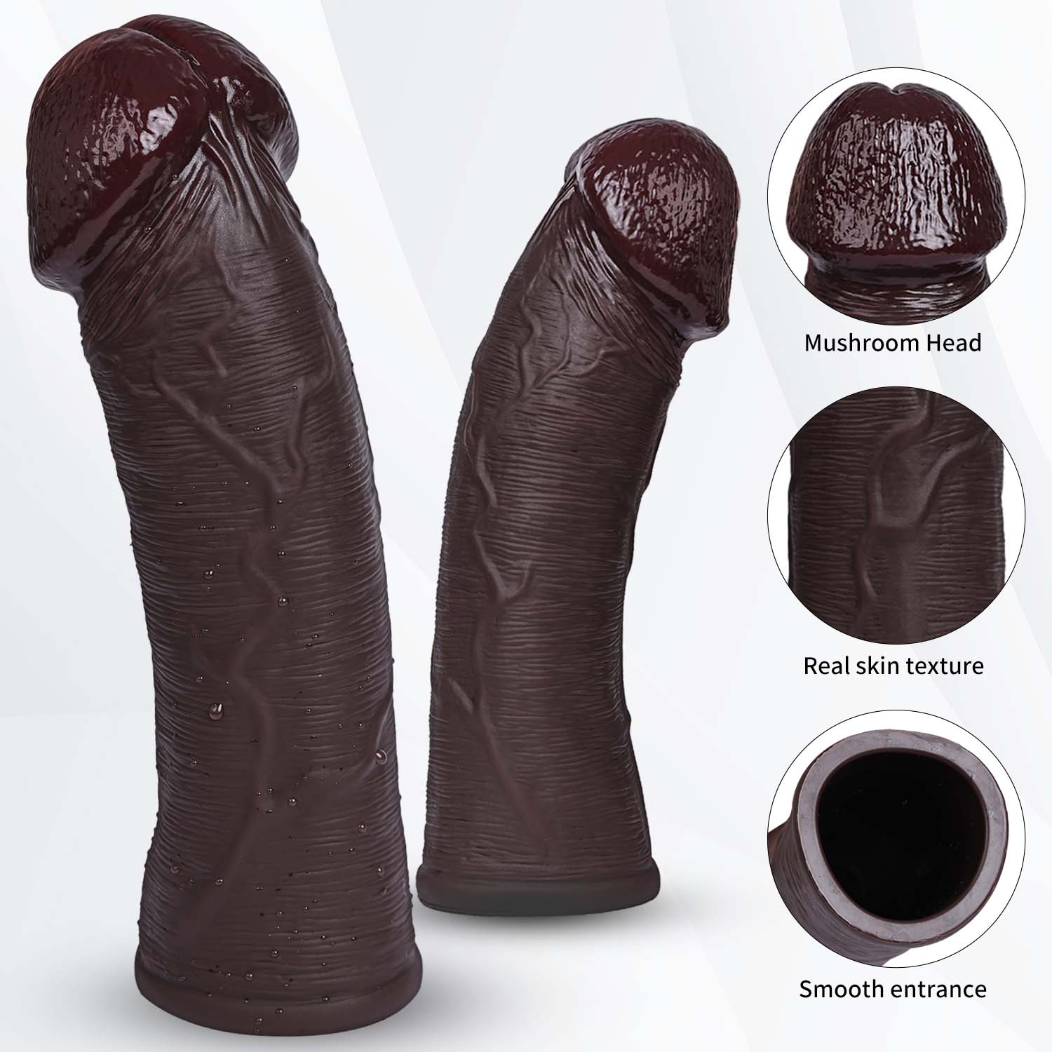 Jett 8.6" × 2" Premium Realistic Black Silicone Penis Sleeve - Big Glans