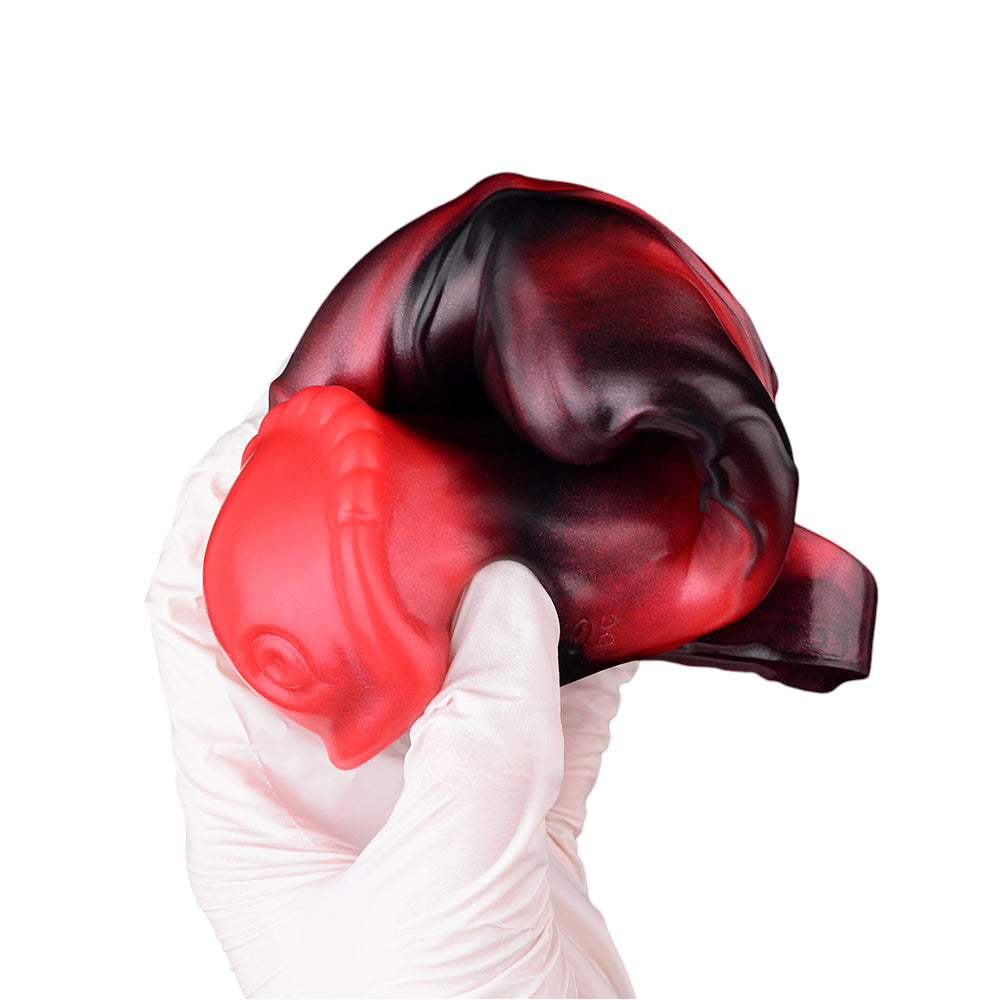 Leo 7.2" × 1.7" Extra-Thick Fantasy Black and Red Vibrating Realistic Penis Sleeve Extender