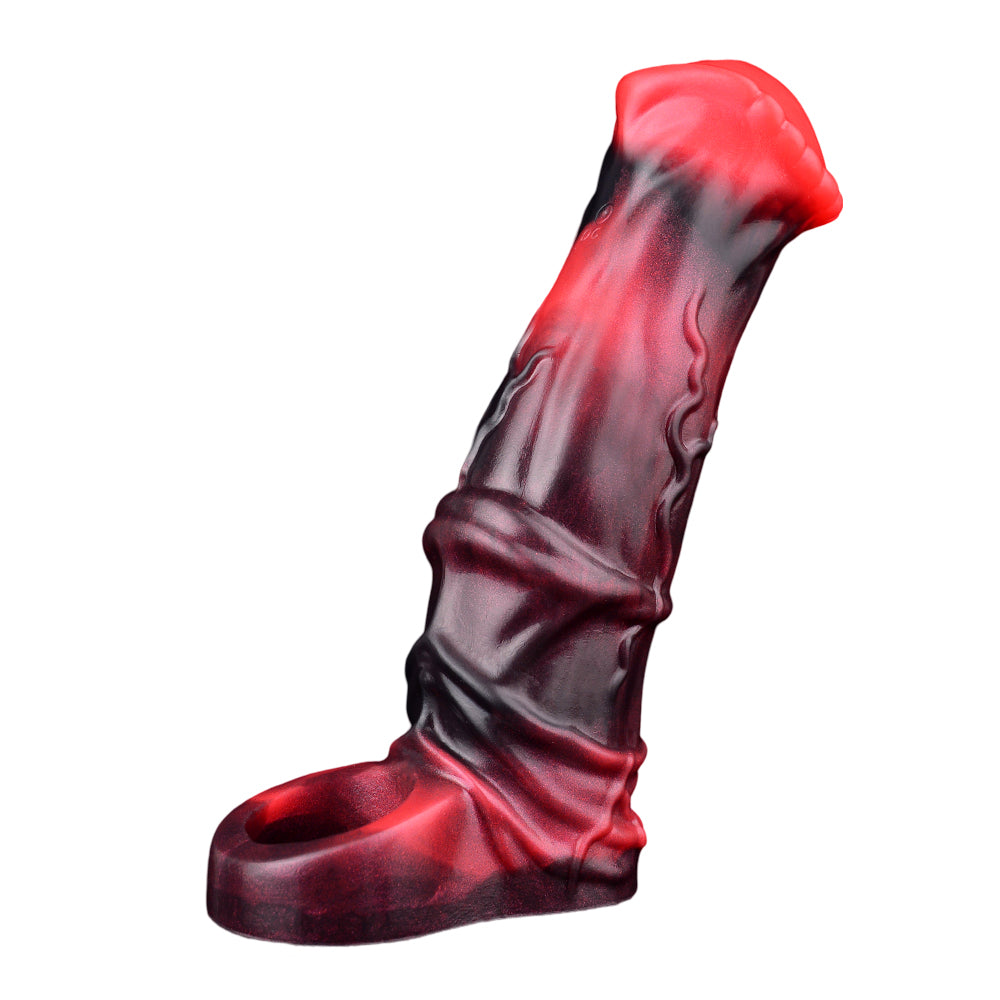 Leo 7.2" × 1.7" Extra-Thick Fantasy Black and Red Vibrating Realistic Penis Sleeve Extender