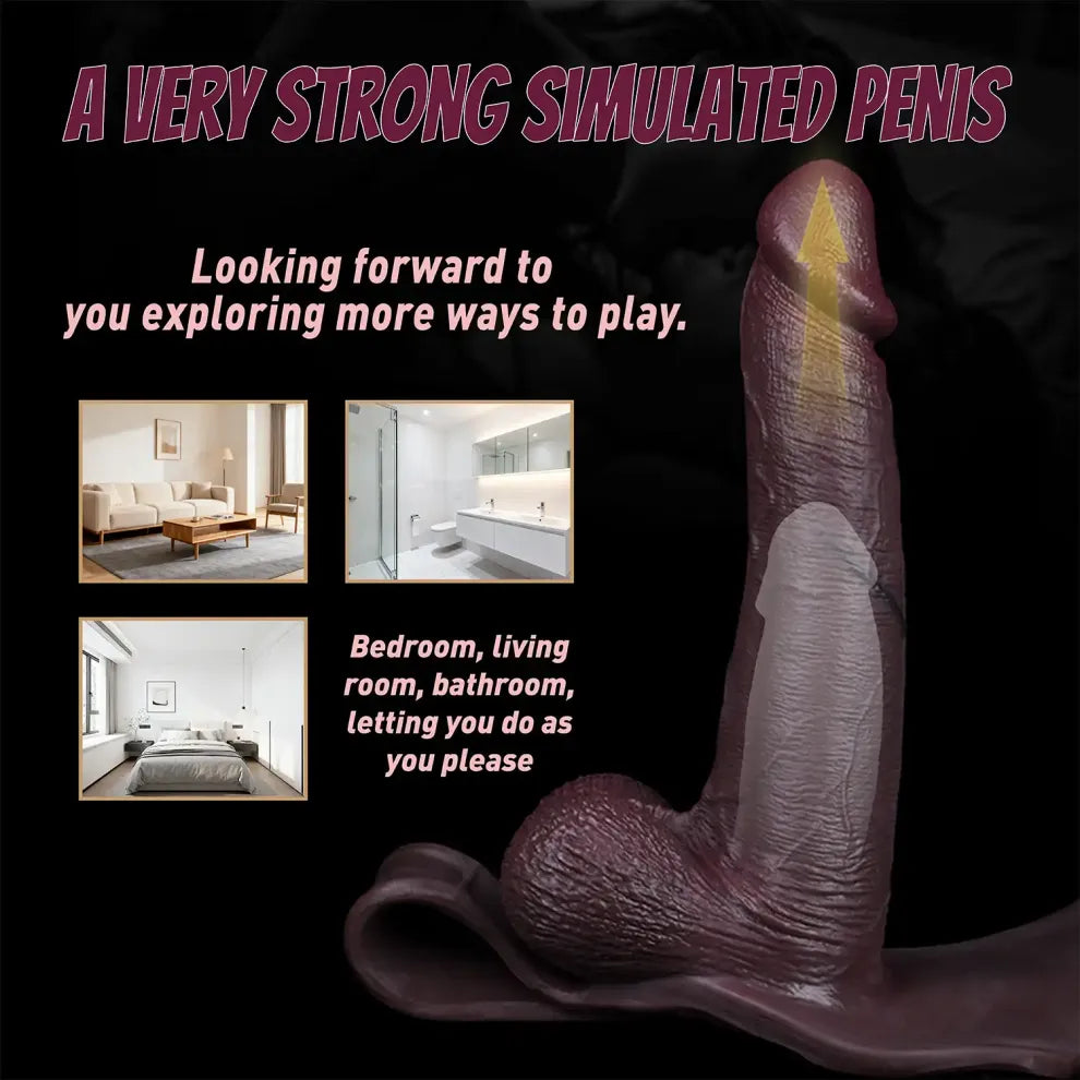 Lux 10"x2.3" Black Realistic Silicone Strap-On Dildo with Comfort Harness