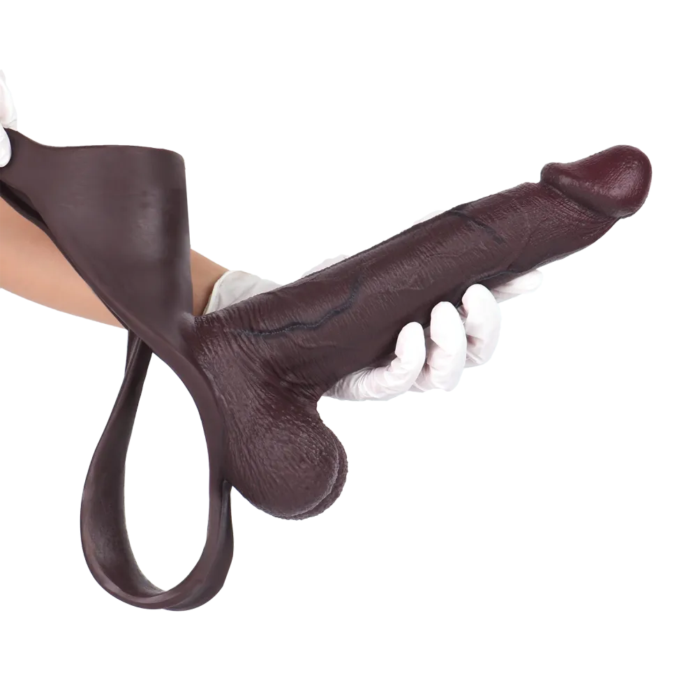 Lux 10"x2.3" Black Realistic Silicone Strap-On Dildo with Comfort Harness
