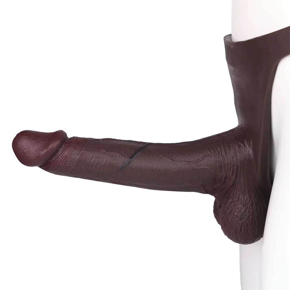 Lux 10"x2.3" Black Realistic Silicone Strap-On Dildo with Comfort Harness