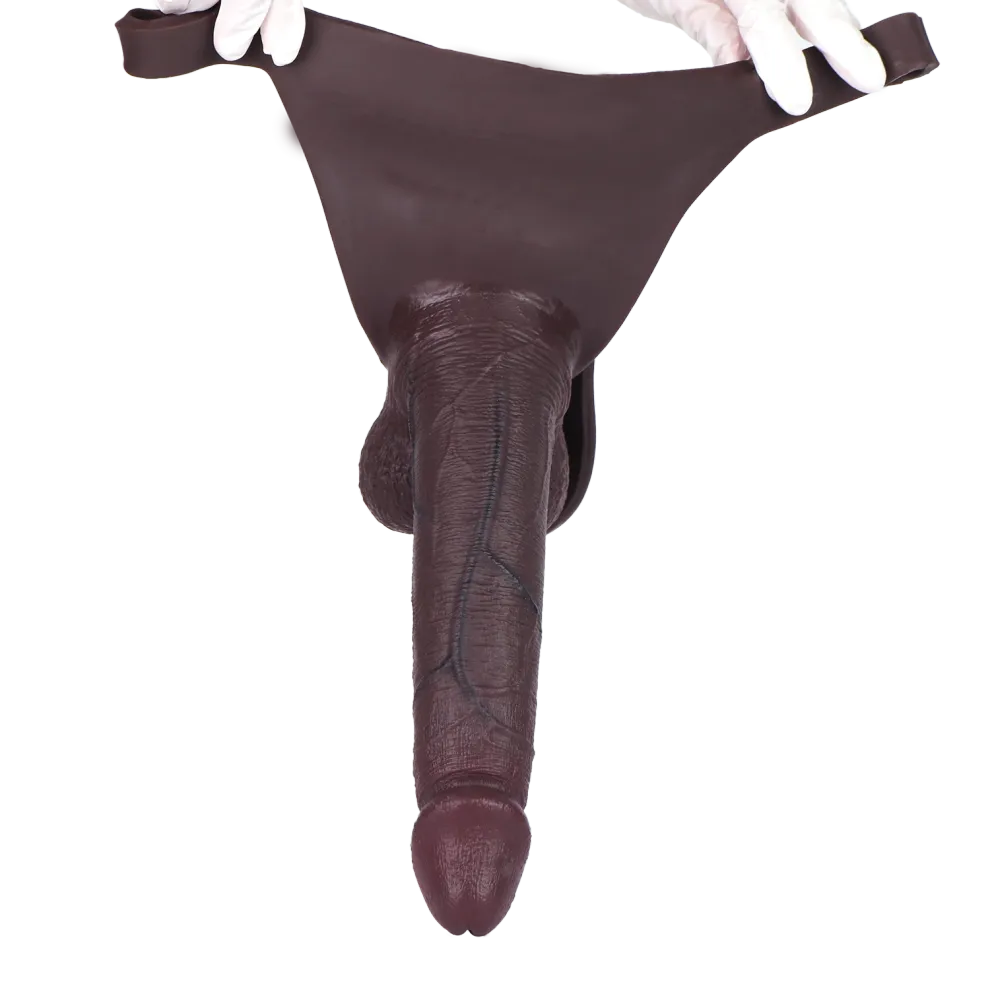 Lux 10"x2.3" Black Realistic Silicone Strap-On Dildo with Comfort Harness