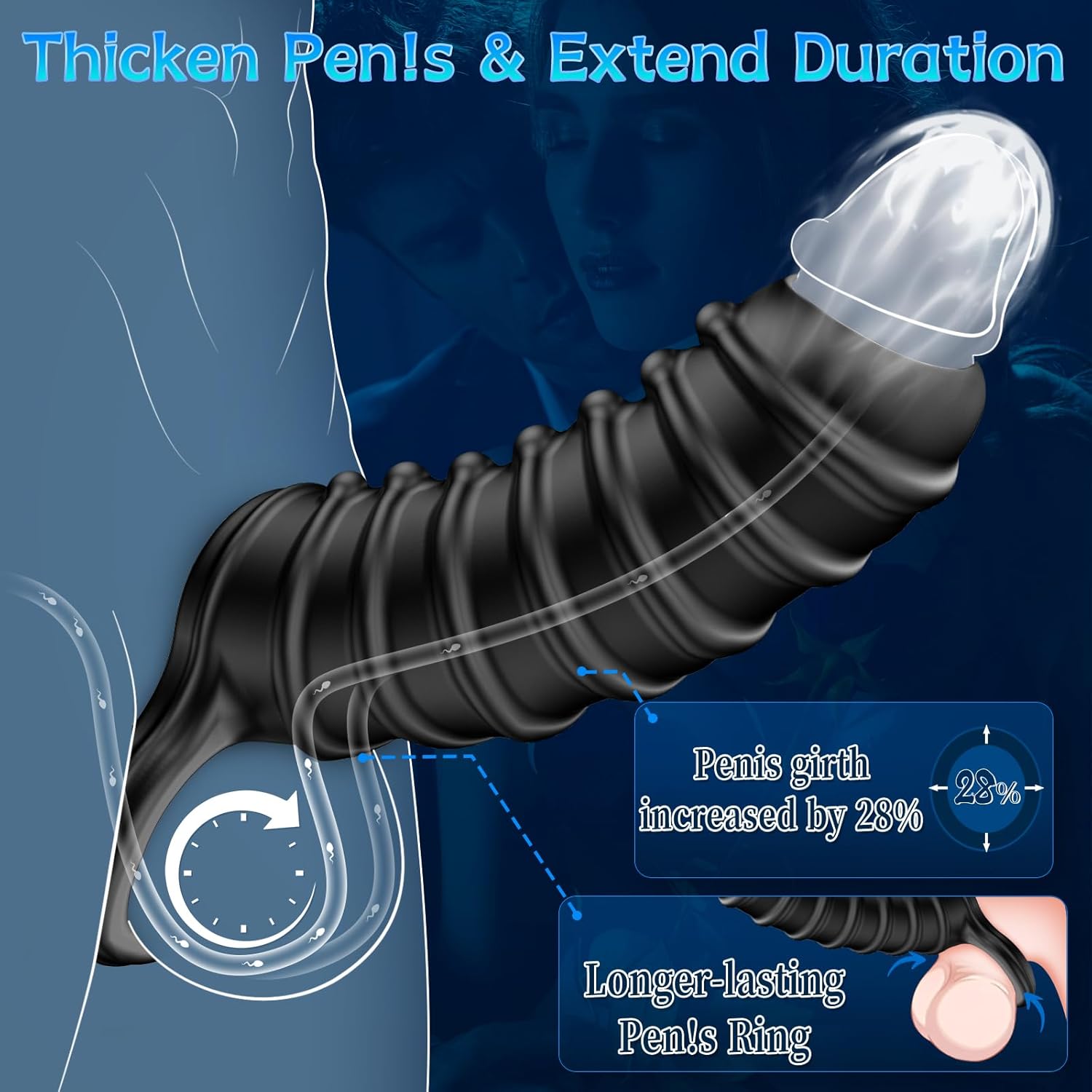Rune 4.6" × 1.3" Textured Girth Enhancer Sleeve - Reusable Silicone Penis Sleeve