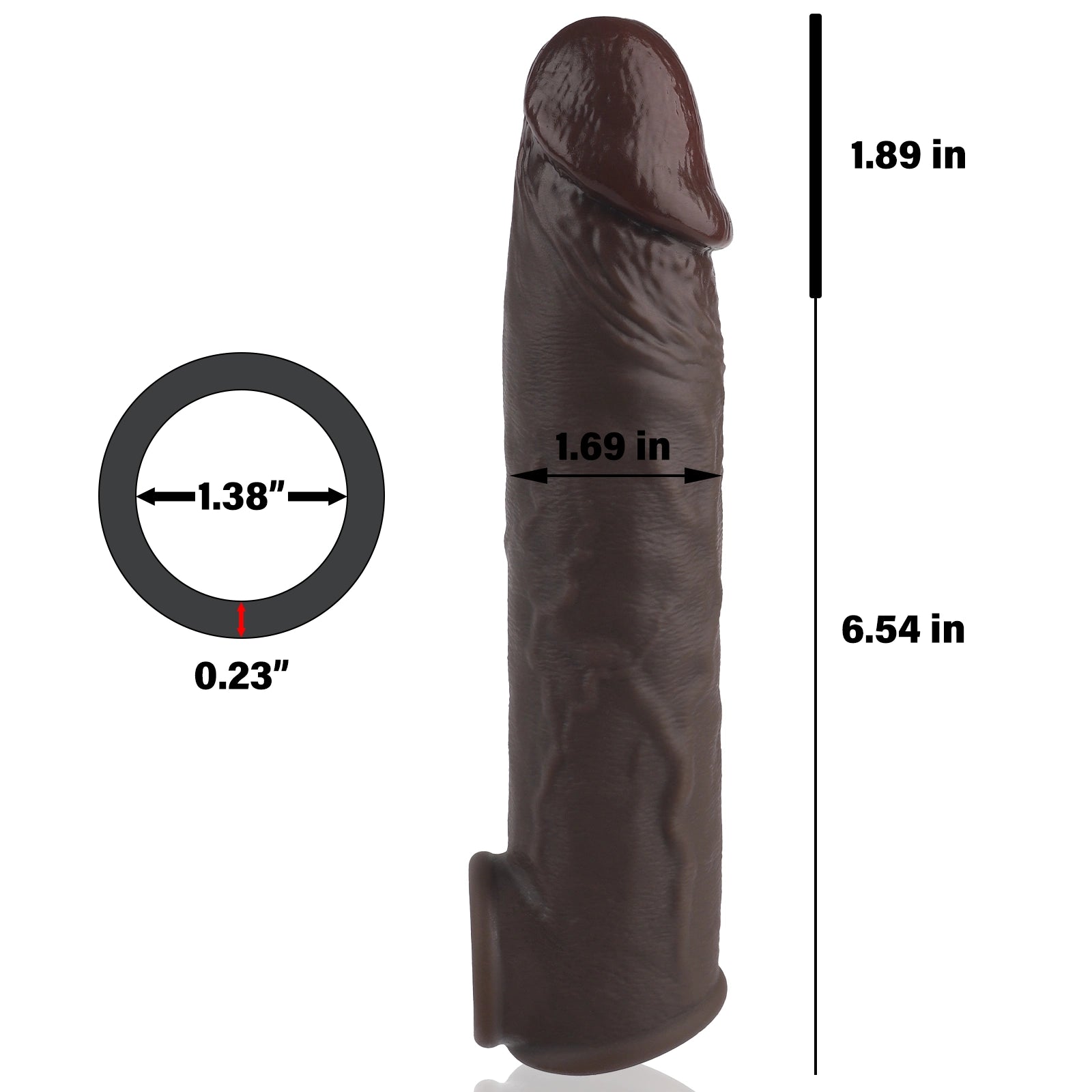 Wade 8.4" × 1.7" Deep Brown Soft Penis Sleeve Extender with Realistic Feel